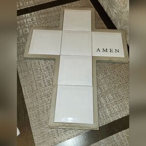 Ceramic Cross "Amen" Wall Decor - White and Tan
